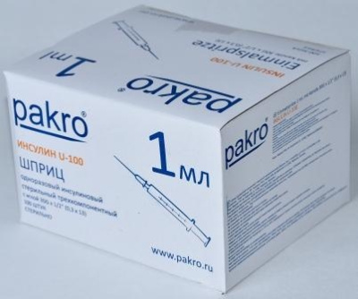1 мл трехкомпонентный шприц Pakro инсулиновый U100 , с иглой 0,3х13, 100 шт купить оптом в Санкт-Петербурге (СПб)